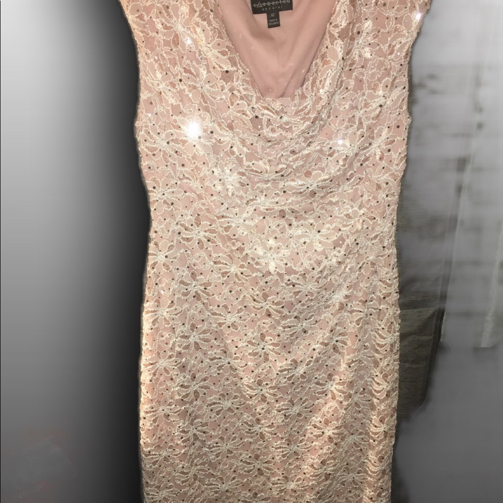 Dress, Size 12, Sequin accents, Lace, Pink Rose color. Fully lined.